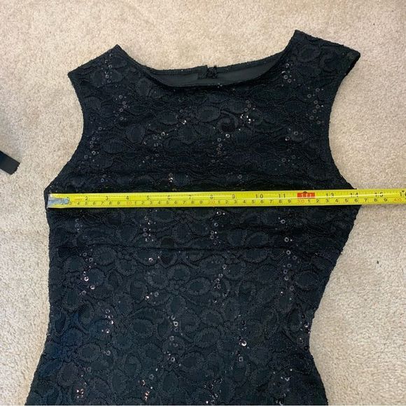 BLACK lace sequin mermaid open back sleeveless Long gown evening dress formal M - Picture 9 of 12